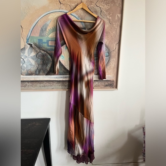 NWT ZARA Long semisheer flowy tie dye gown - Picture 8 of 16